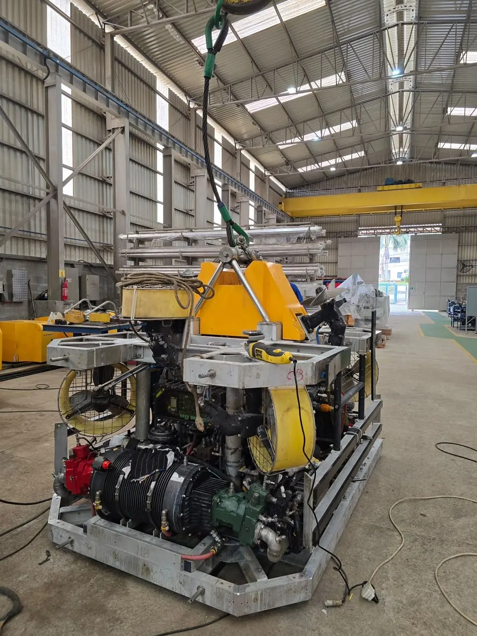 ROV with aluminum skid under maintenance at the Usinando workshop